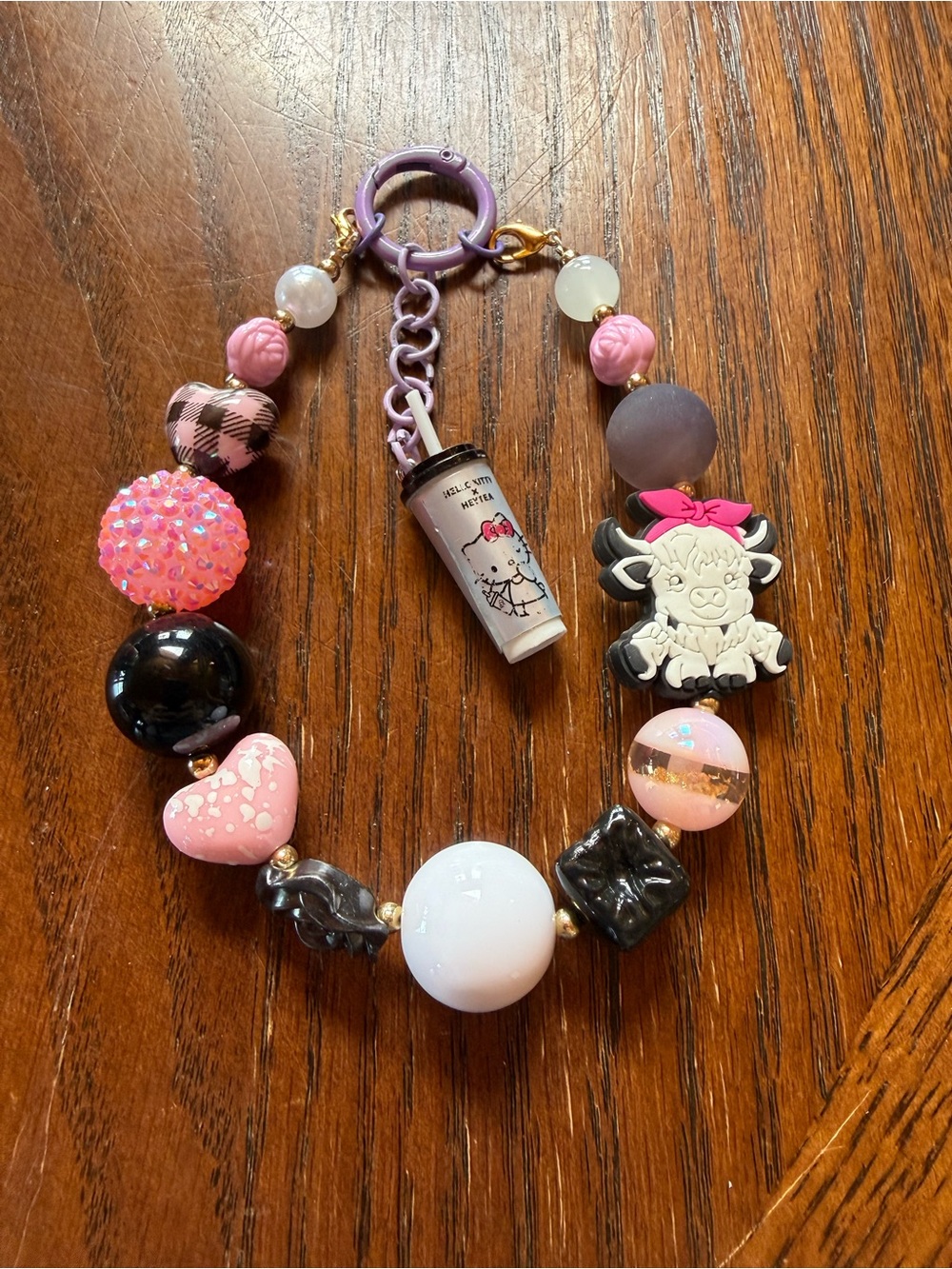Hello Kitty Pink & Purple Beaded Keychain